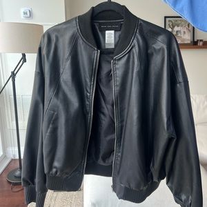 Black oversized Leather Bomber Jacket